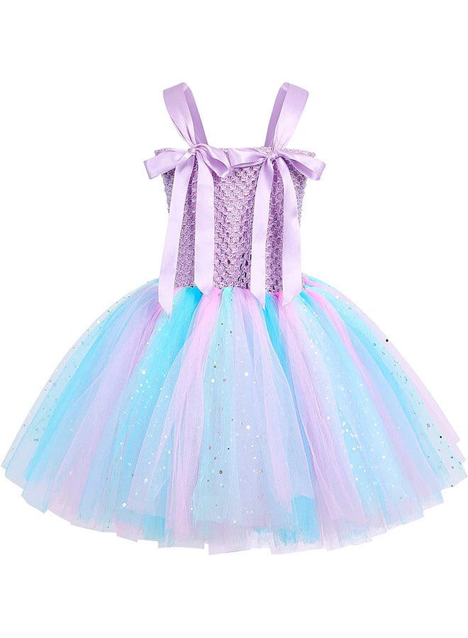 تنورة حورية البحر للفتيات تنورة حورية البحر لحفلات أعياد الميلاد والأميرة للأطفال تنورة شاش حورية البحر ونجم البحر (5-6 سنوات L أرجواني فاتح) - Image 2